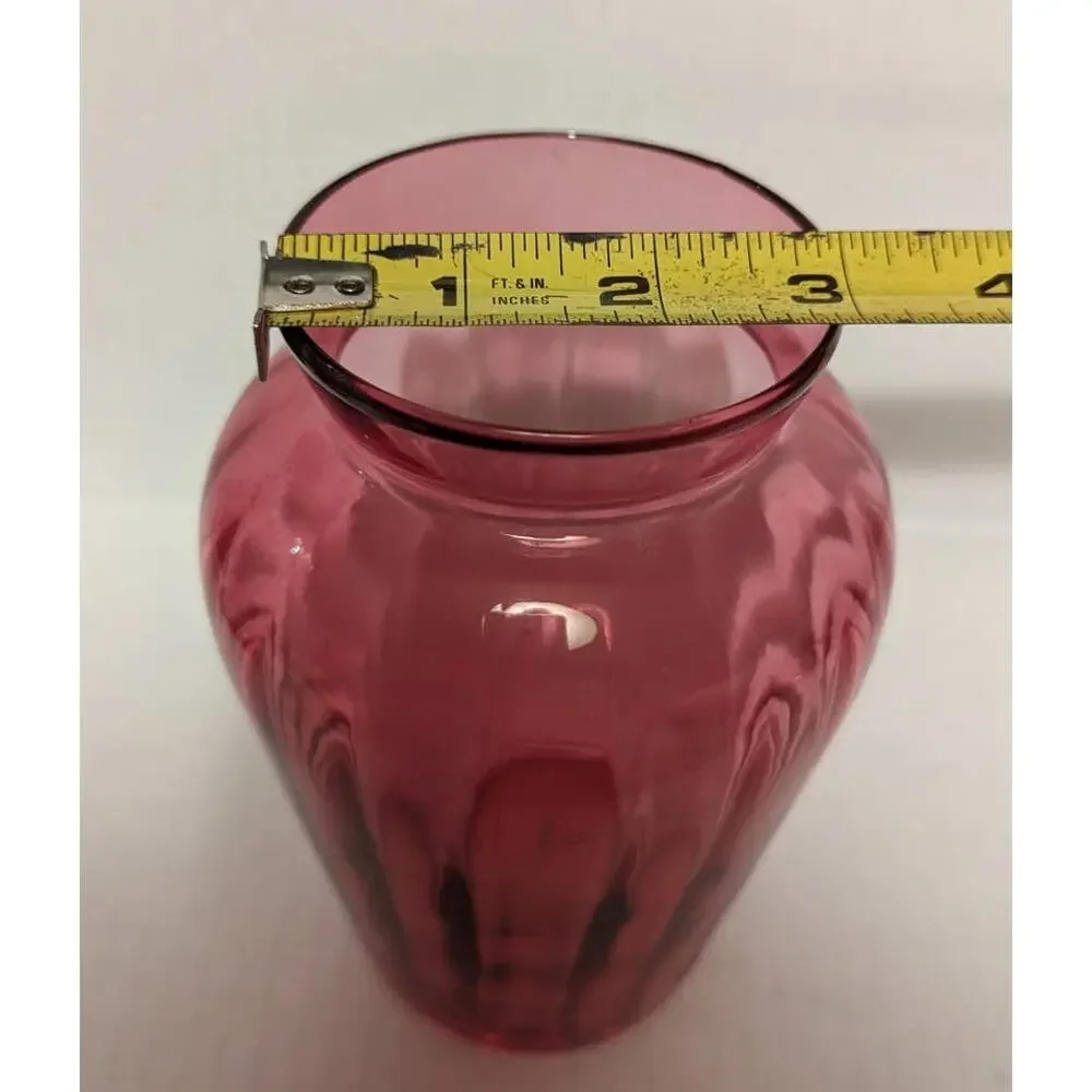 Vintage Cranberry Pink Vase Depression Glass Centerpiece Home Decor Ribbed - Picture 5 of 5